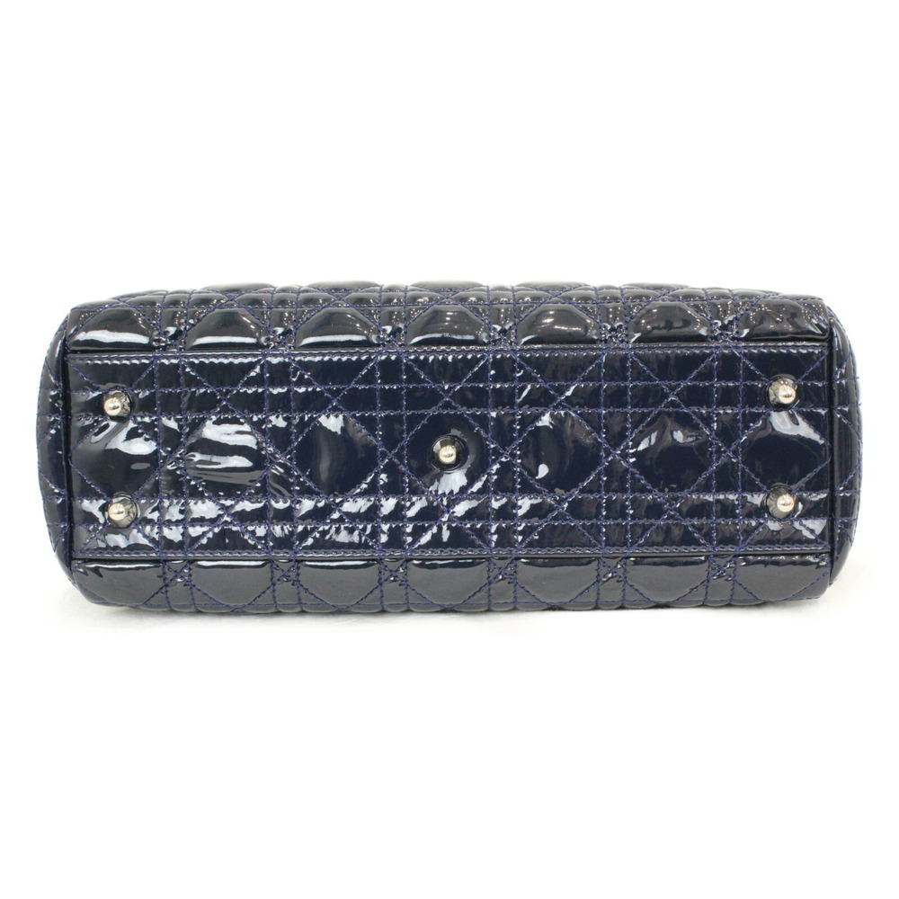 Dior leather Navy Blue handbag Lady Cannage enamel Christian - Picture 4 of 7